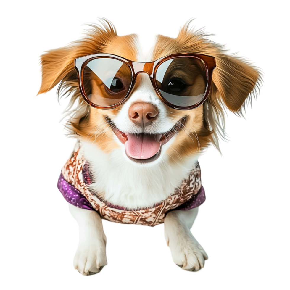 Small dog wearing sunglasses a outfit png