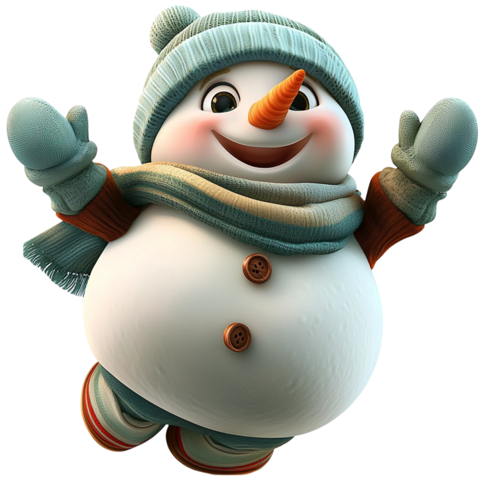Cheerful snowman wearing a cozy scarf a winter hat png