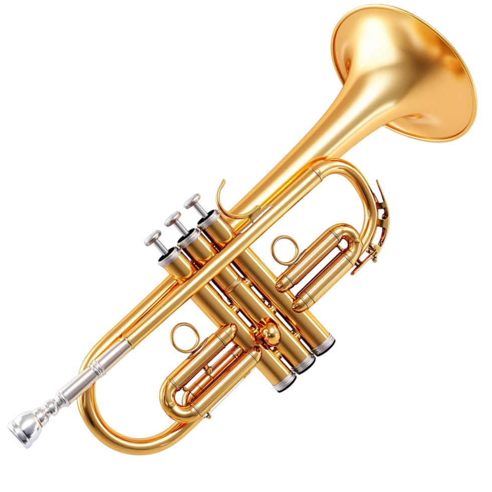 Shiny golden trumpet intricate details silver valves png