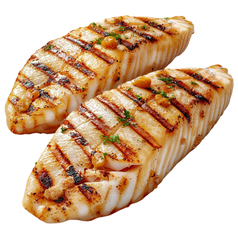 Grilled fish fillets golden brown marks seasoning png