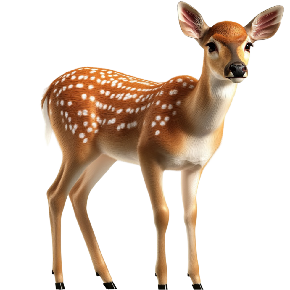 Cute spotted fawn sting gracefully on a white png