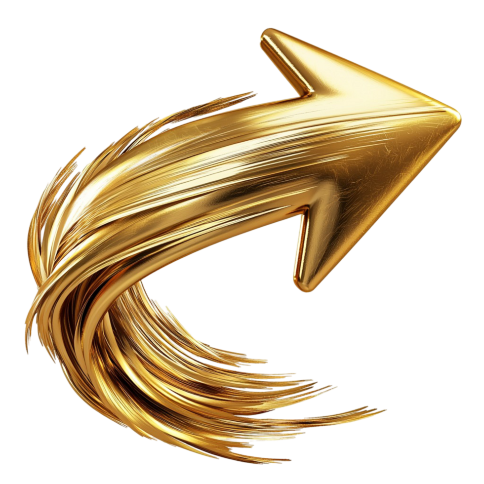Shiny golden arrow curving a dynamic swirling effect png