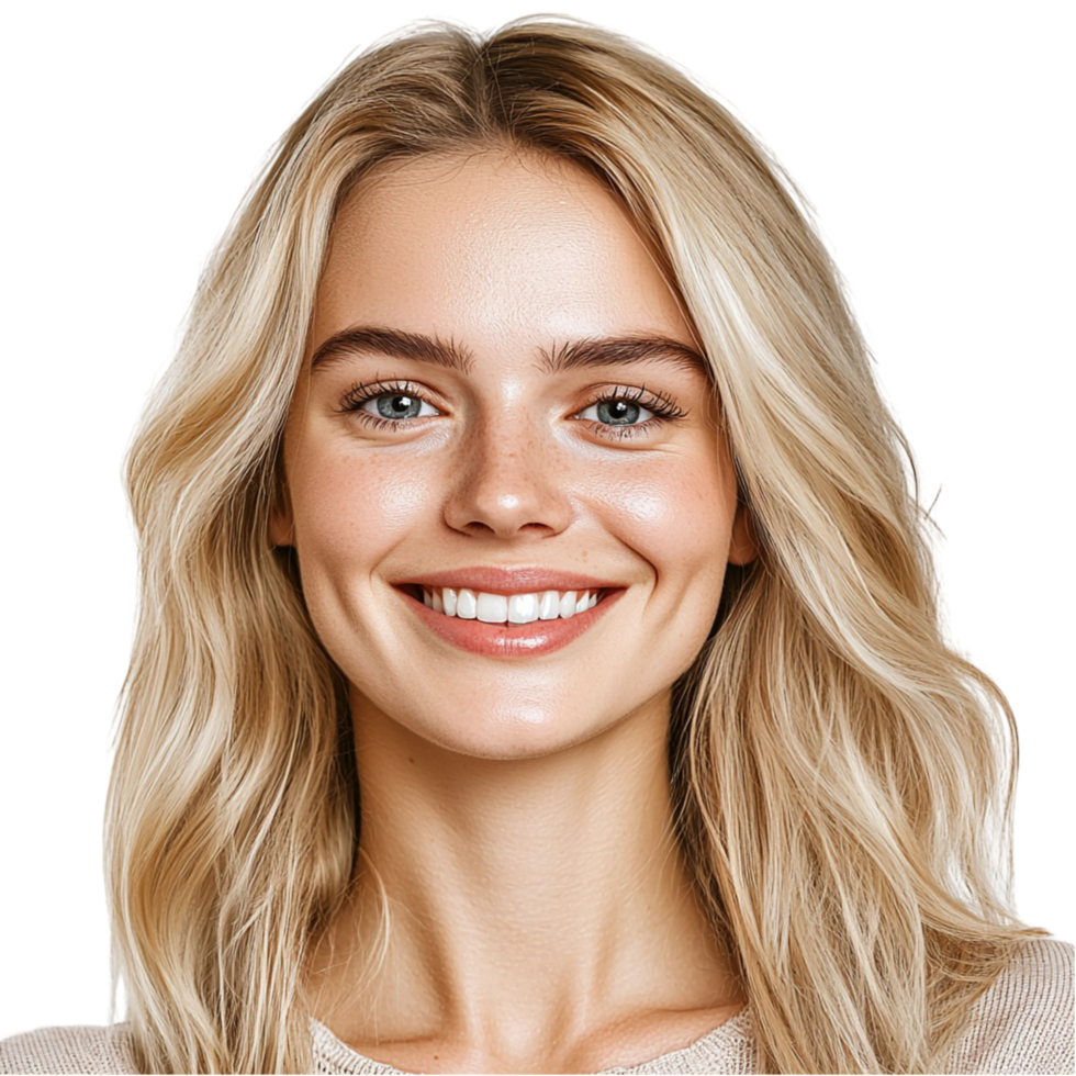 Smiling blonde woman eyes a cheerful expression png