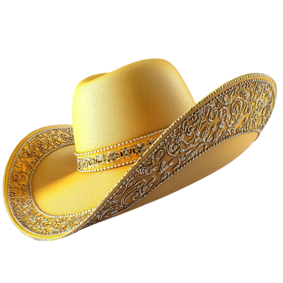 golden cowboy hat intricate embroidery wide brim png