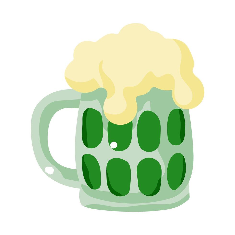 A cartoon mug of beer with foam on top. The foam is white and the mug is green vector