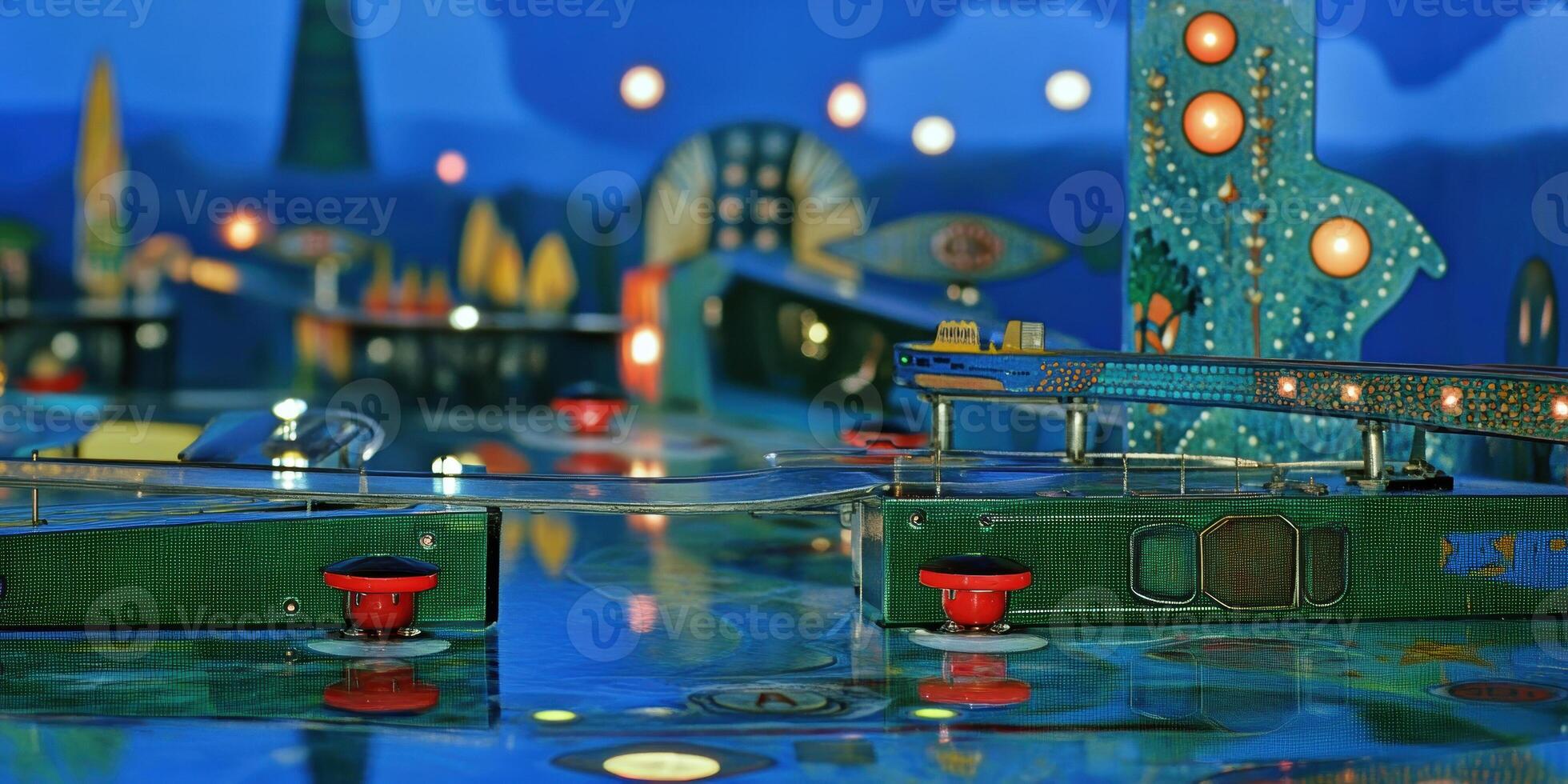 Colorful Arcade Pinball Machine with Bright Lights and Classic Design photo