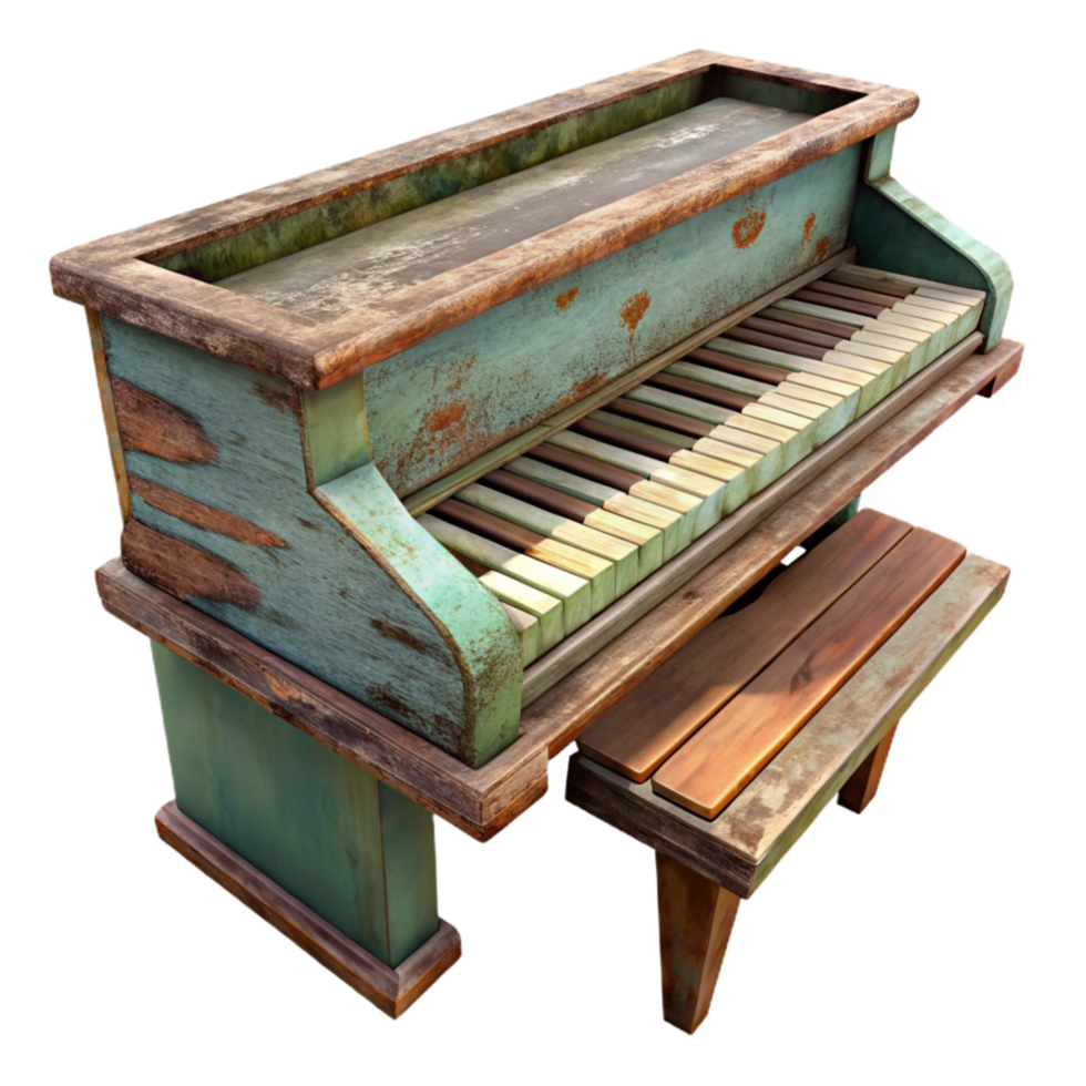 extraordinary rustic Repurposed Piano Shelf Upcycled Furniture Unique Design Transparent Background professional png