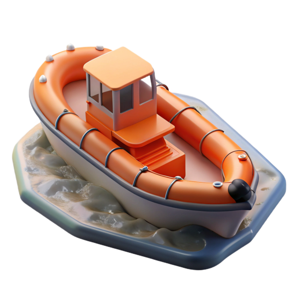 beautiful minimalist Rescue Boat in Floodwaters Side View Transparent Background professional png