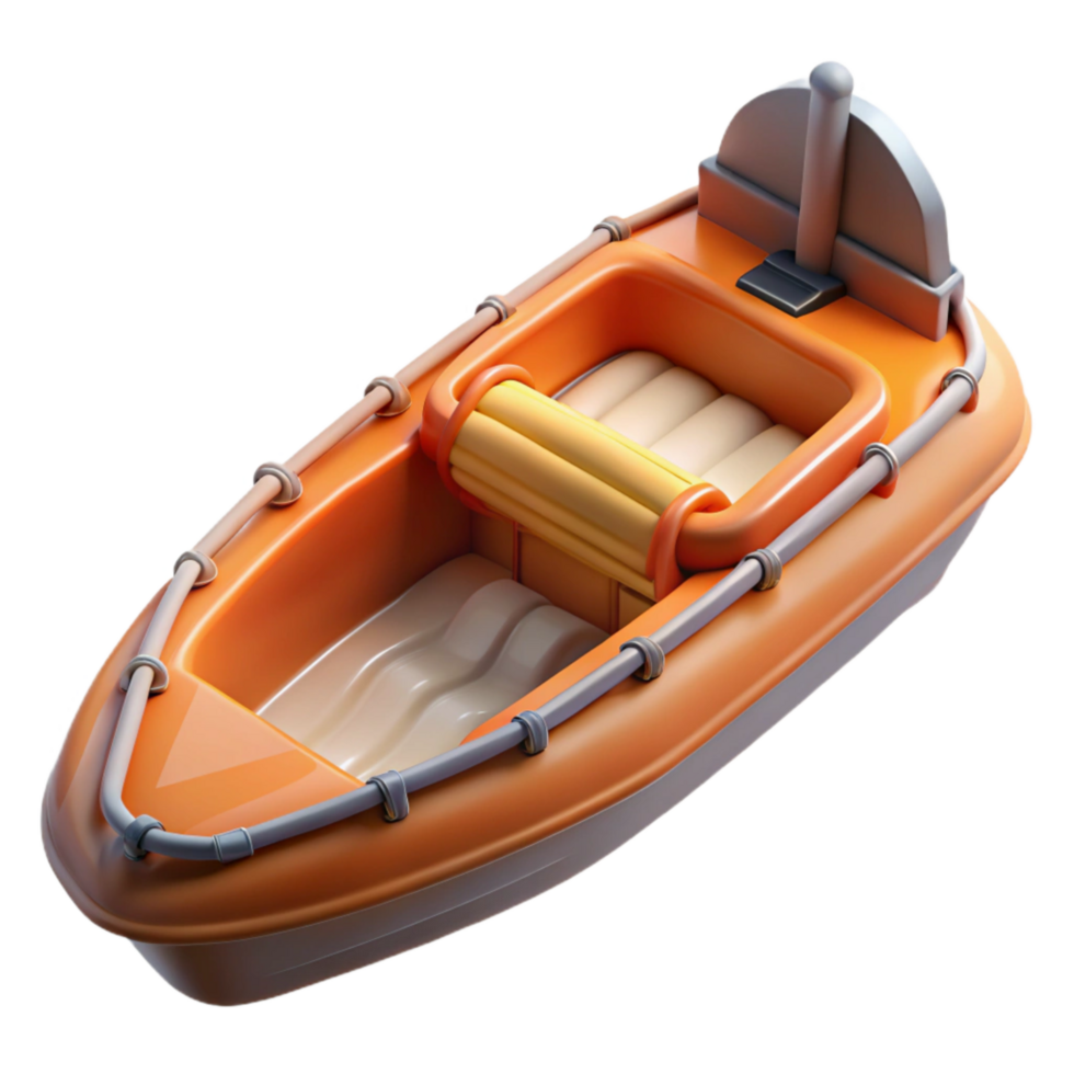 beautiful vintage Rescue Boat in Floodwaters Side View Transparent Background authentic png