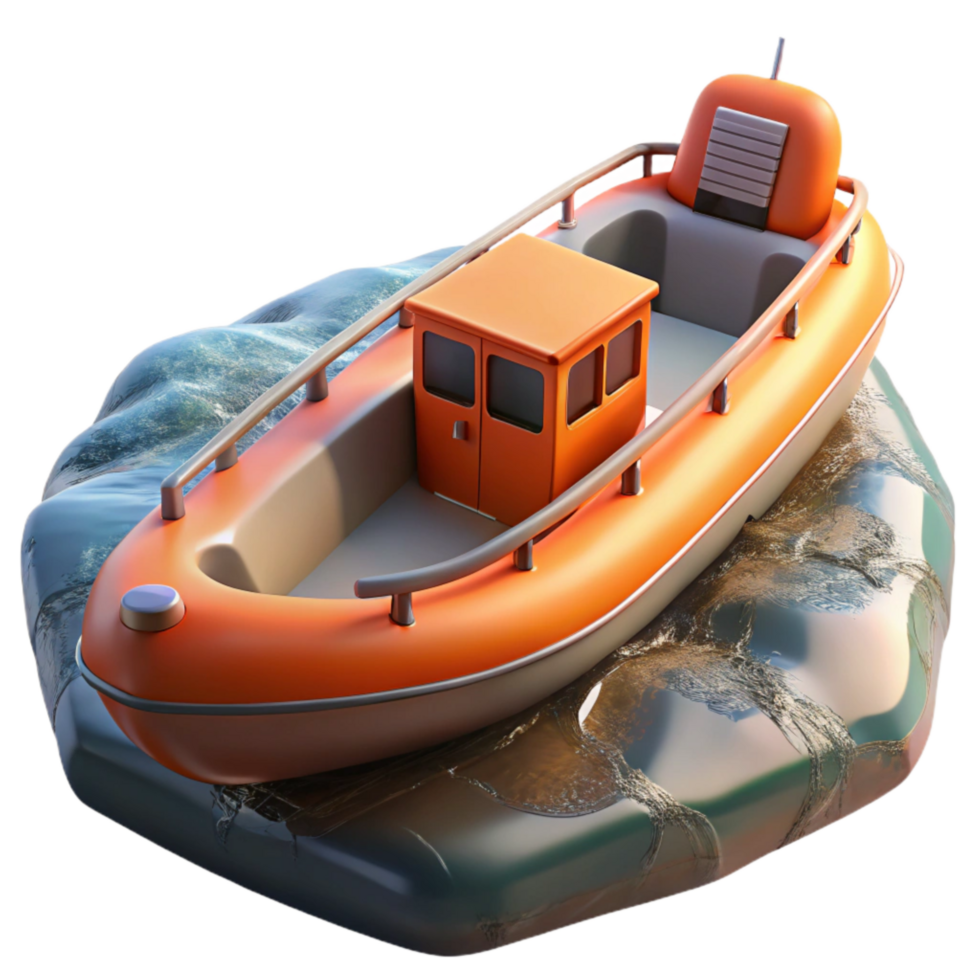 magnificent minimalist Rescue Boat in Floodwaters Side View Transparent Background detailed png
