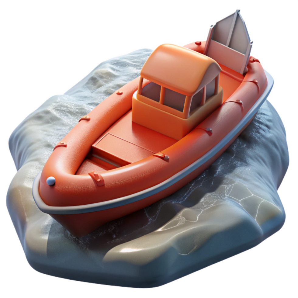 impressive rustic Rescue Boat in Floodwaters Side View Transparent Background png
