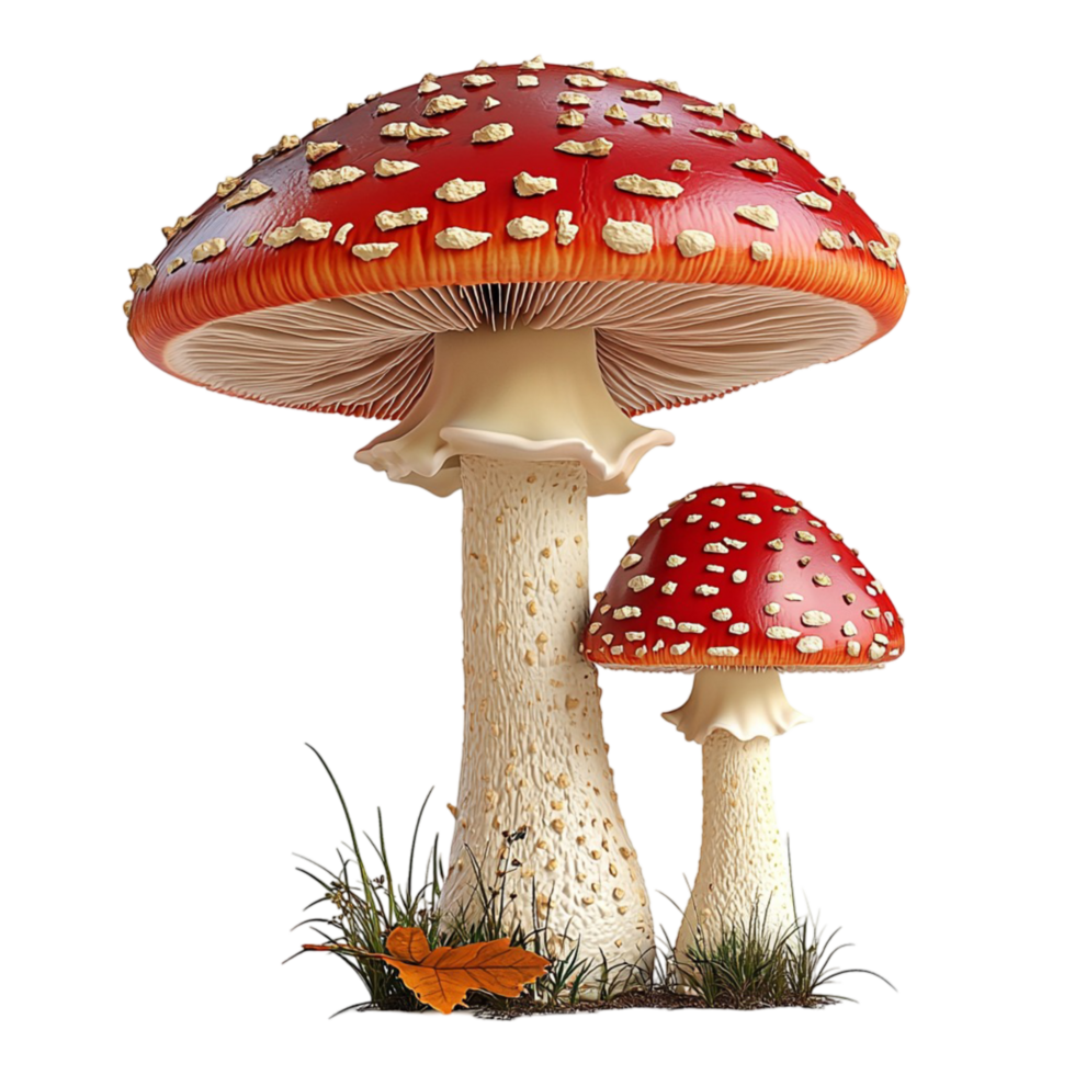 Large red white mushrooms growing in the wil png