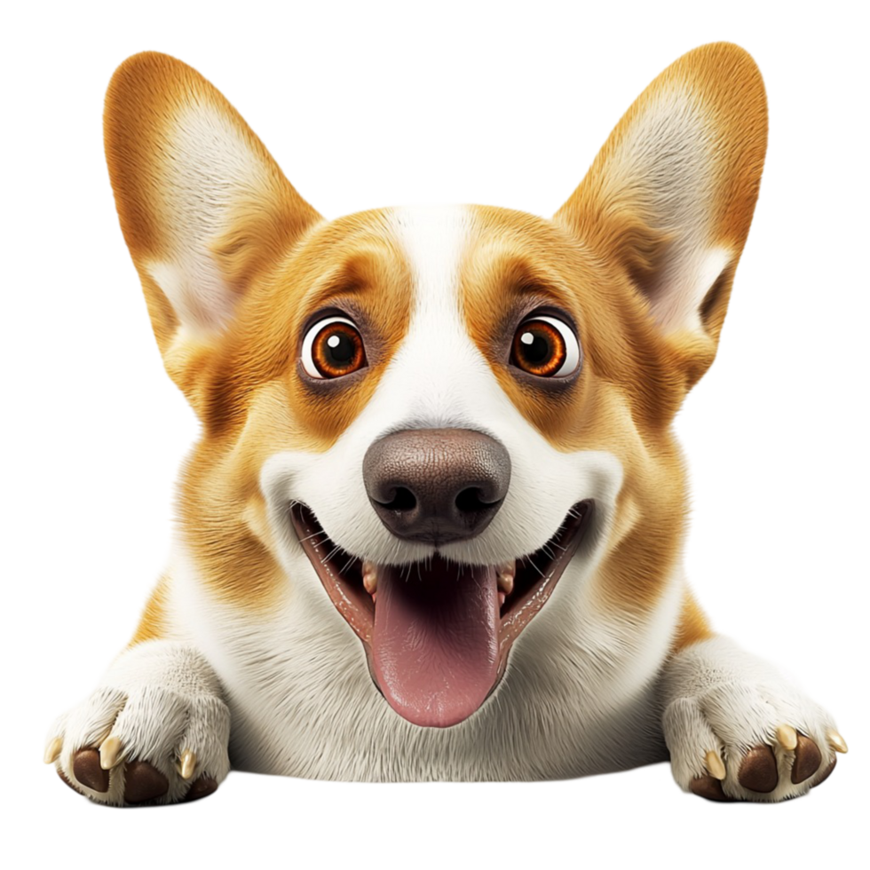 Happy excited corgi dog a big smile png