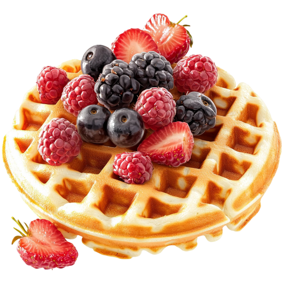 golden waffle topped berries png