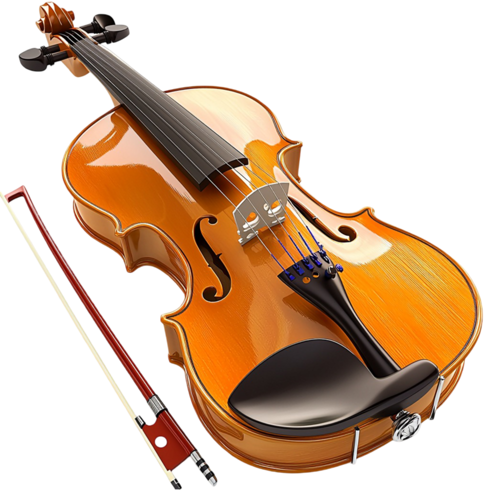 wooden violin a bow resting beside it png