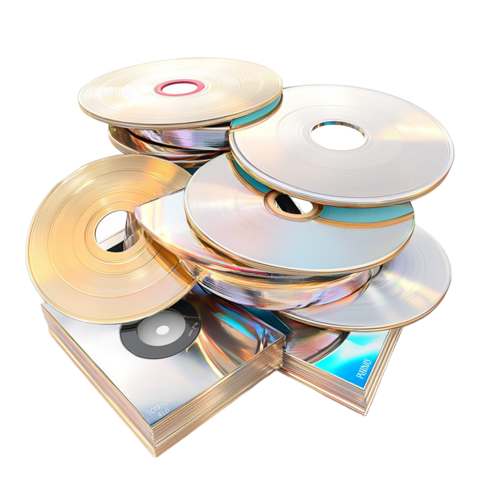 Stack of compact discs reflecting light in multiple colors png