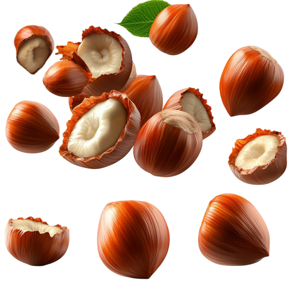 Group of hazelnuts both shelled unshelled png