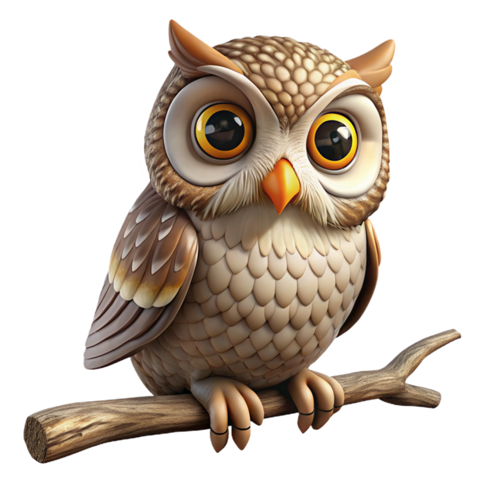 elegant classic Rescued Owl Perched on Branch Front View Transparent Background professional png