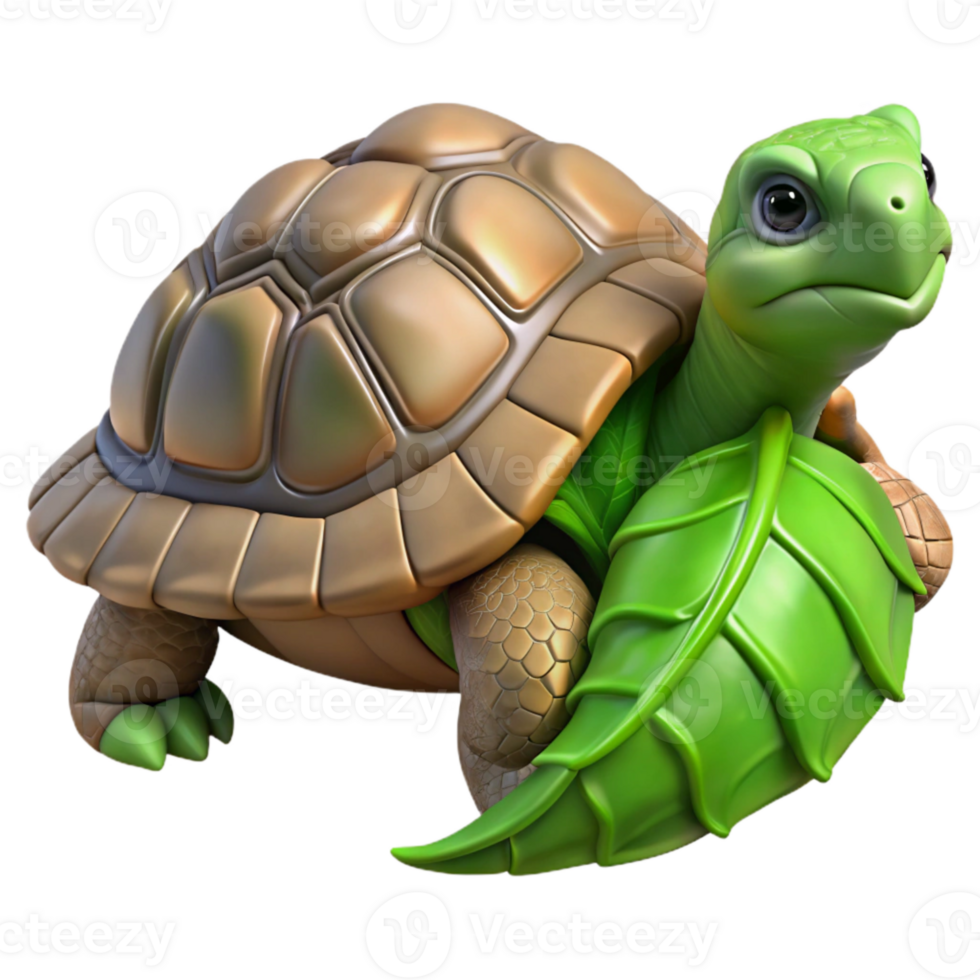 beautiful abstract Rescued Tortoise Eating Green Leaf Transparent Background detailed png