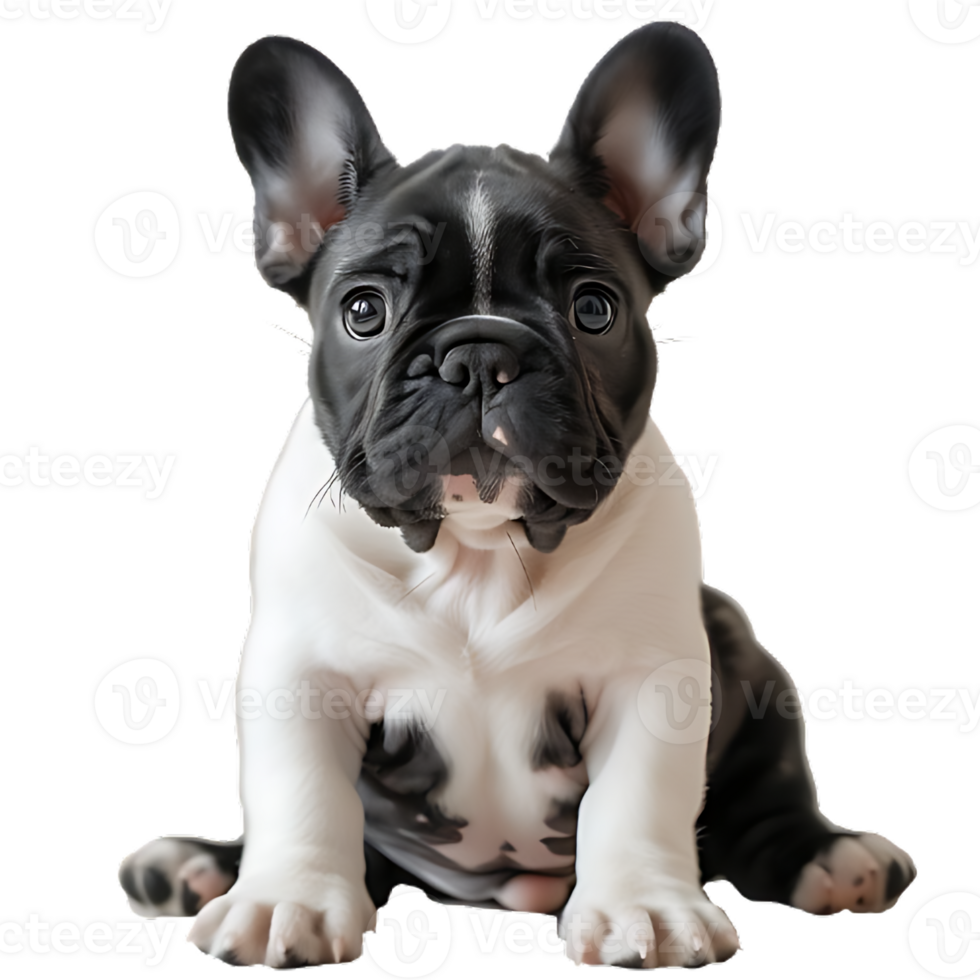 Realistic French Bulldog Puppy Sitting Pose Isolated on Transparent Background png