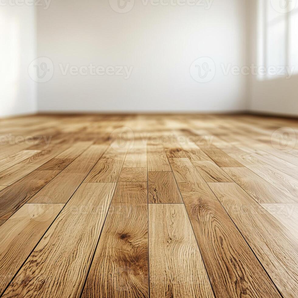 A spacious room with polished wooden flooring, featuring natural light streaming through large windows, creating a warm, inviting atmosphere. photo