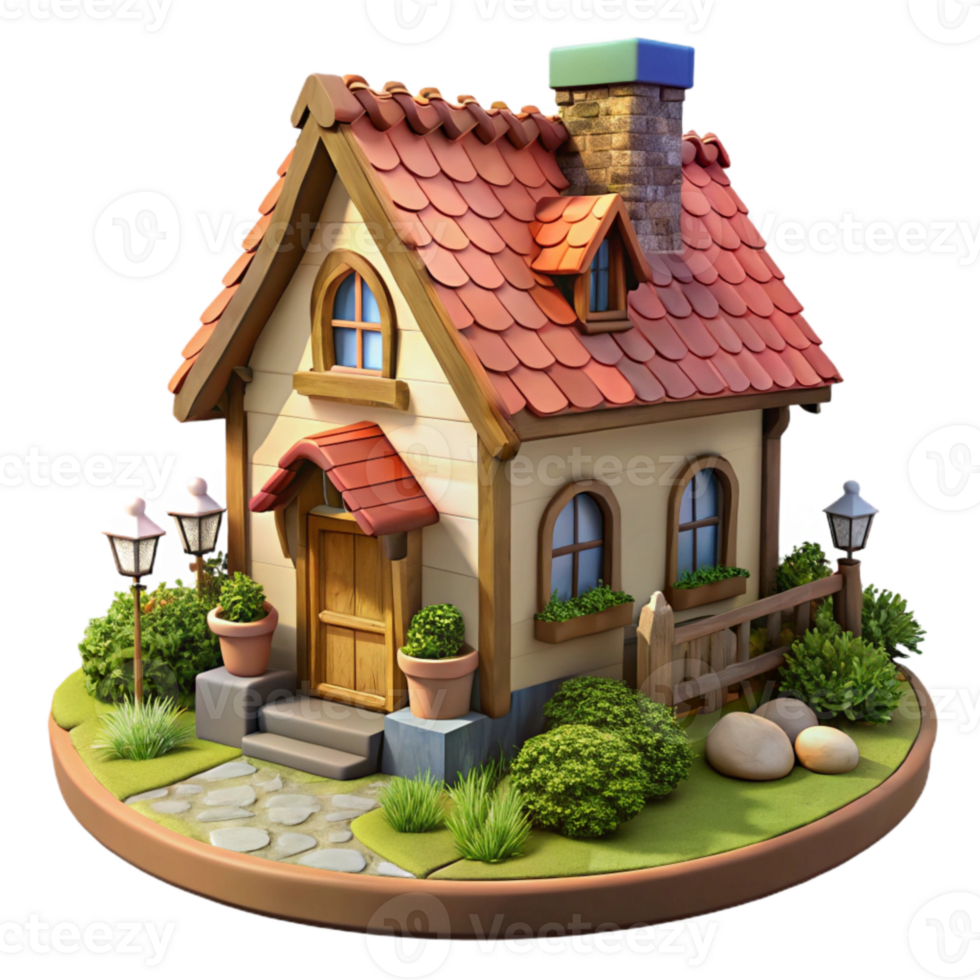 beautiful contemporary Restored Cottage Quaint Garden Transparent Background high quality png