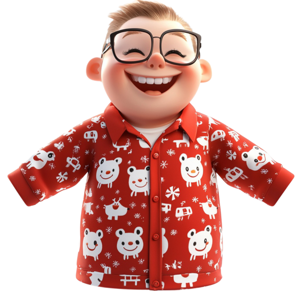 Cheerful elderly man wearing glasses a red patterned shirt png