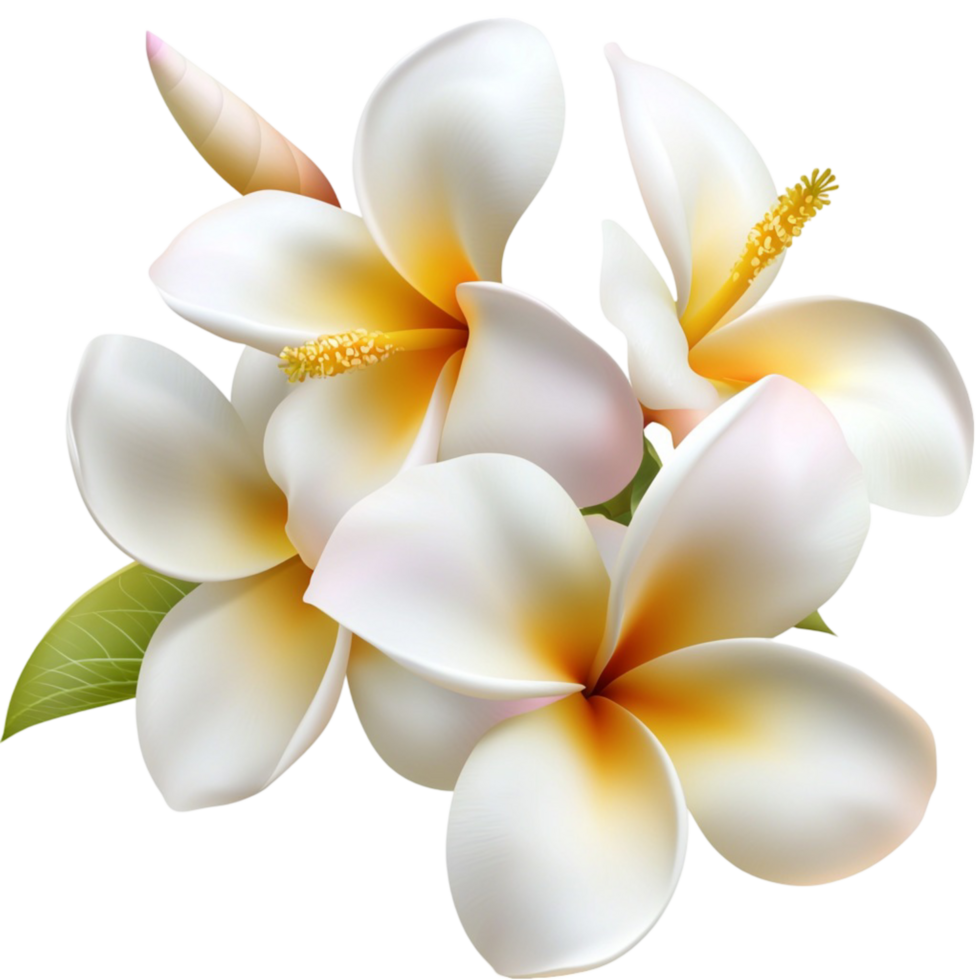 Cluster of delicate white yellow plumeria flowers png