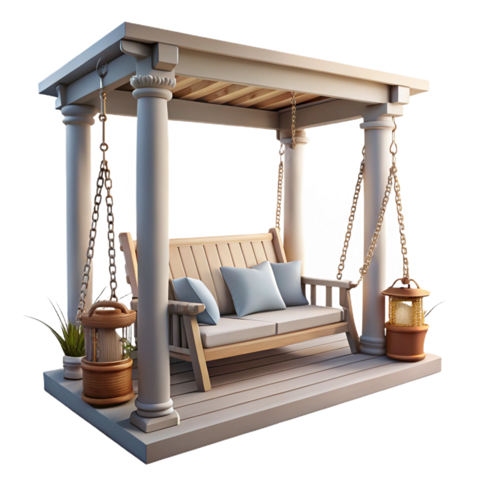 vibrant classic Restored Farmhouse Porch Swing Relaxing Scene Transparent Background png