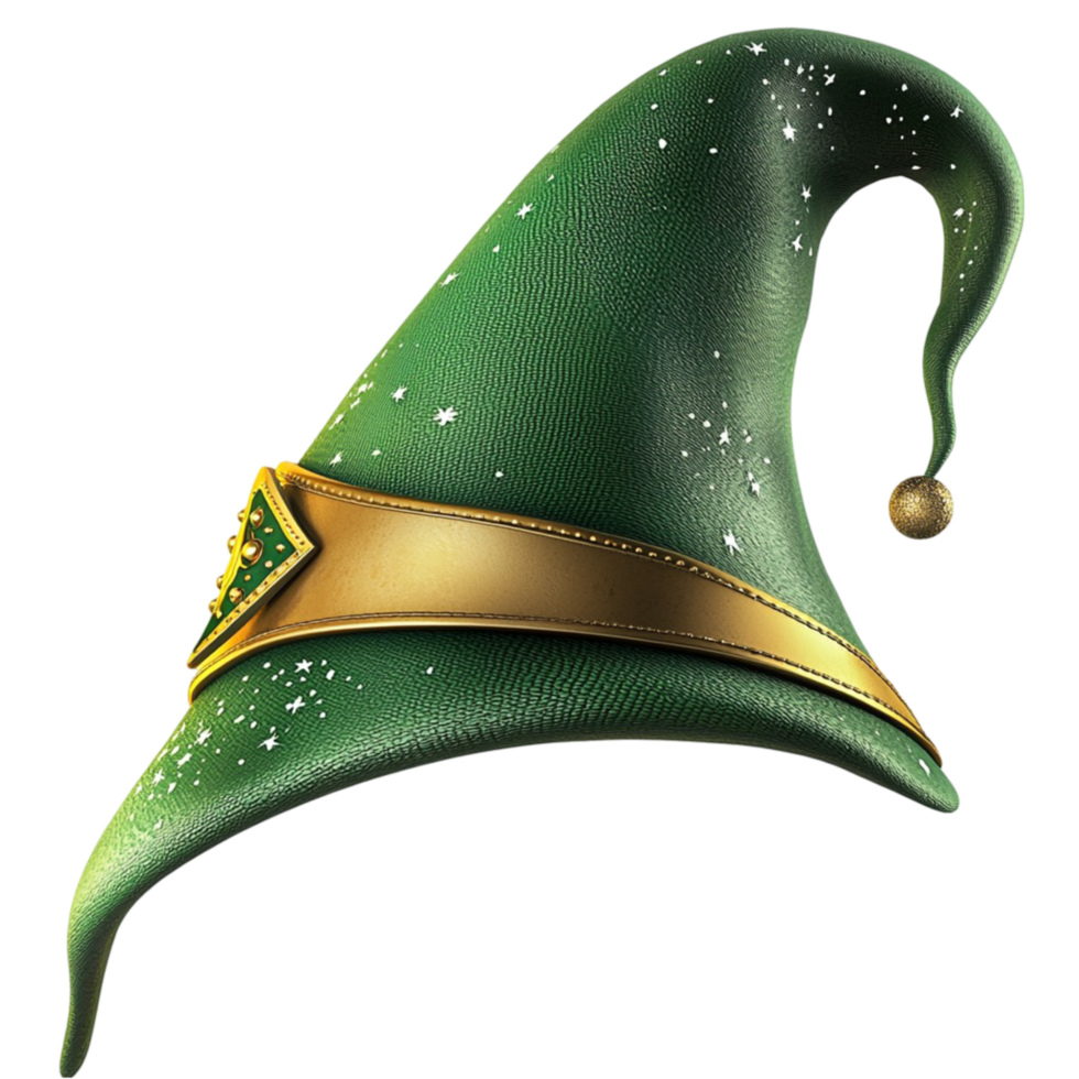 Green wizard hat a golden b a curved tip png