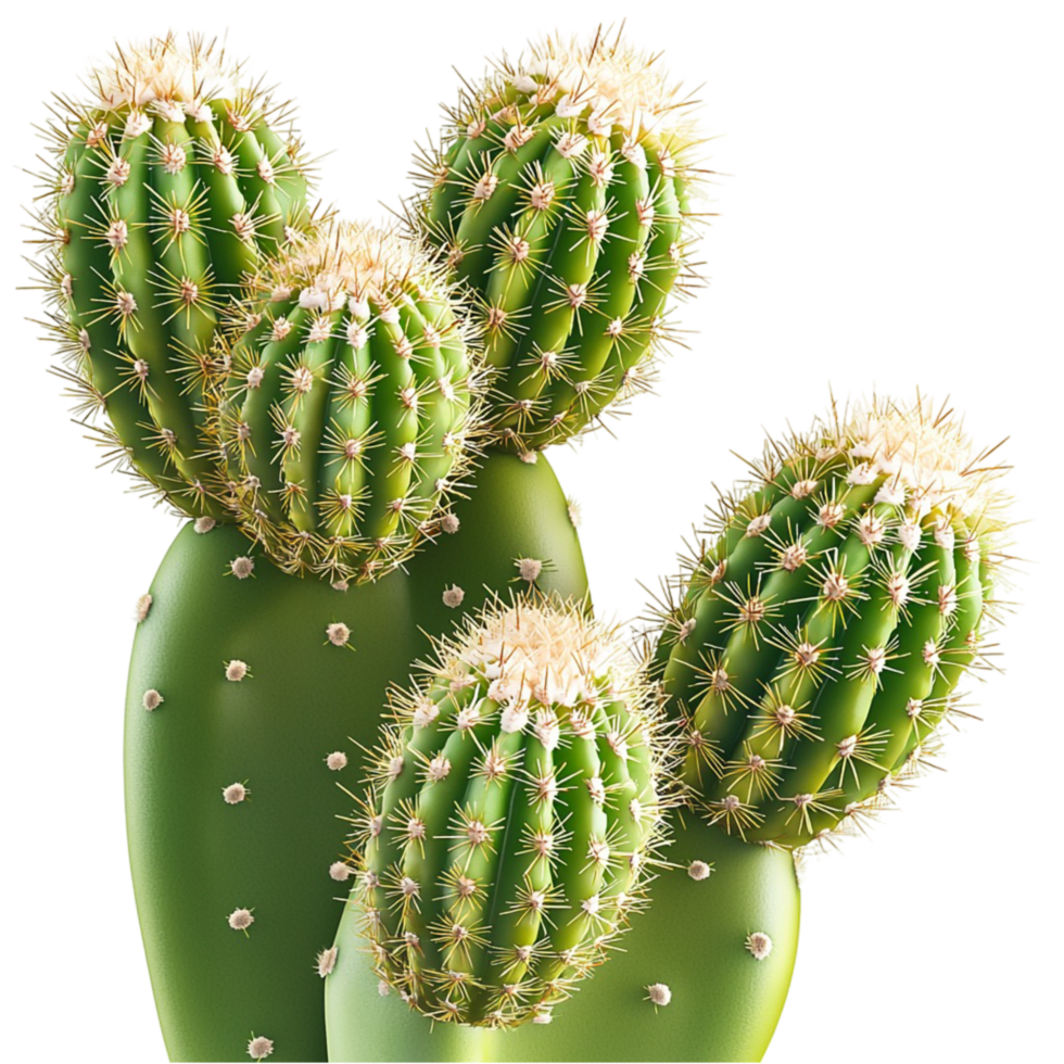 Group of green cacti multiple spiky sections png