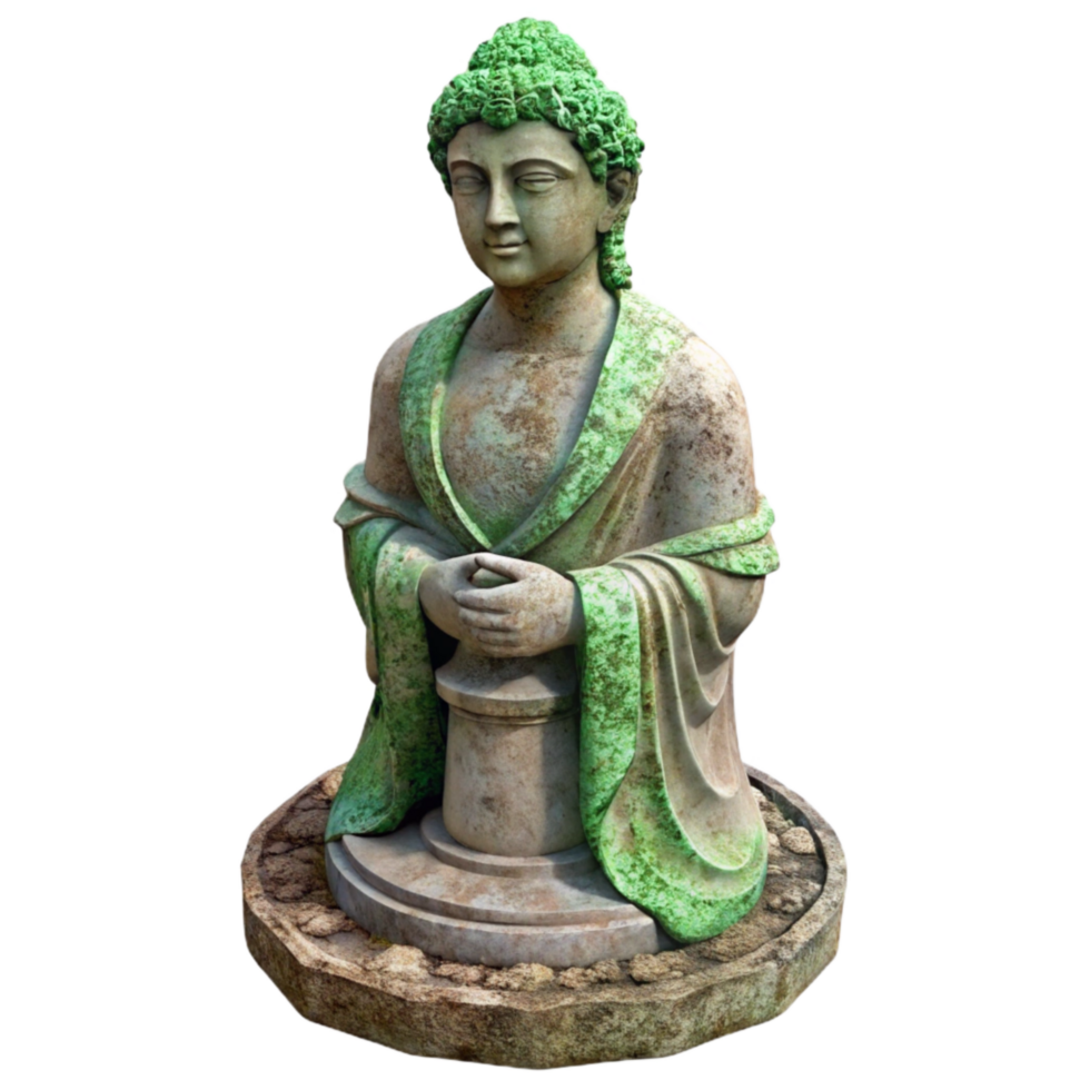 serene vintage Restored Garden Statue Weathered Stone Transparent Background high resolution png