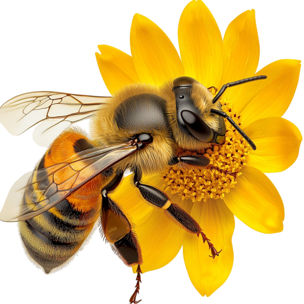 Honeybee collecting nectar from a yellow sunflower png