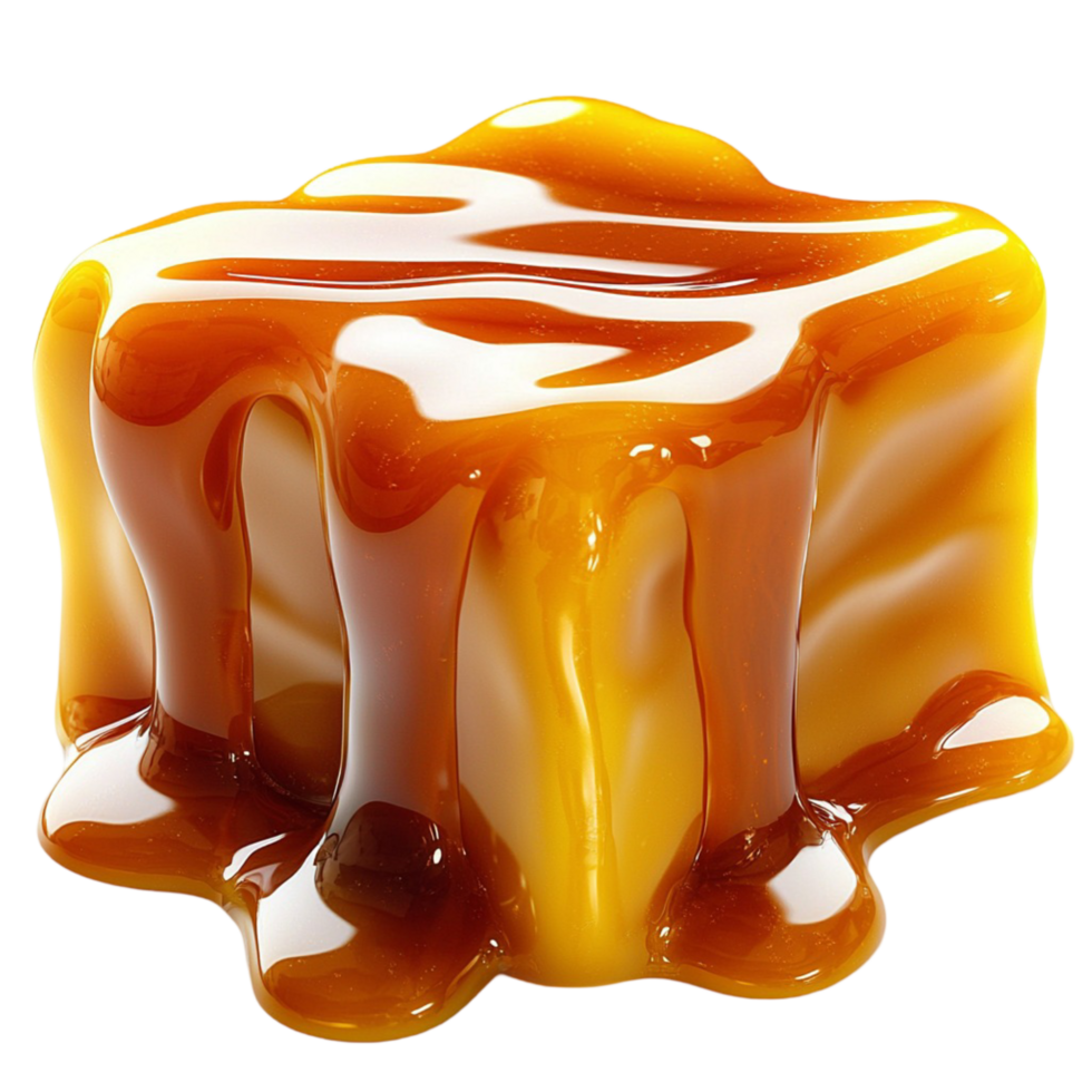 Cube of caramel melting dripping golden syrup png