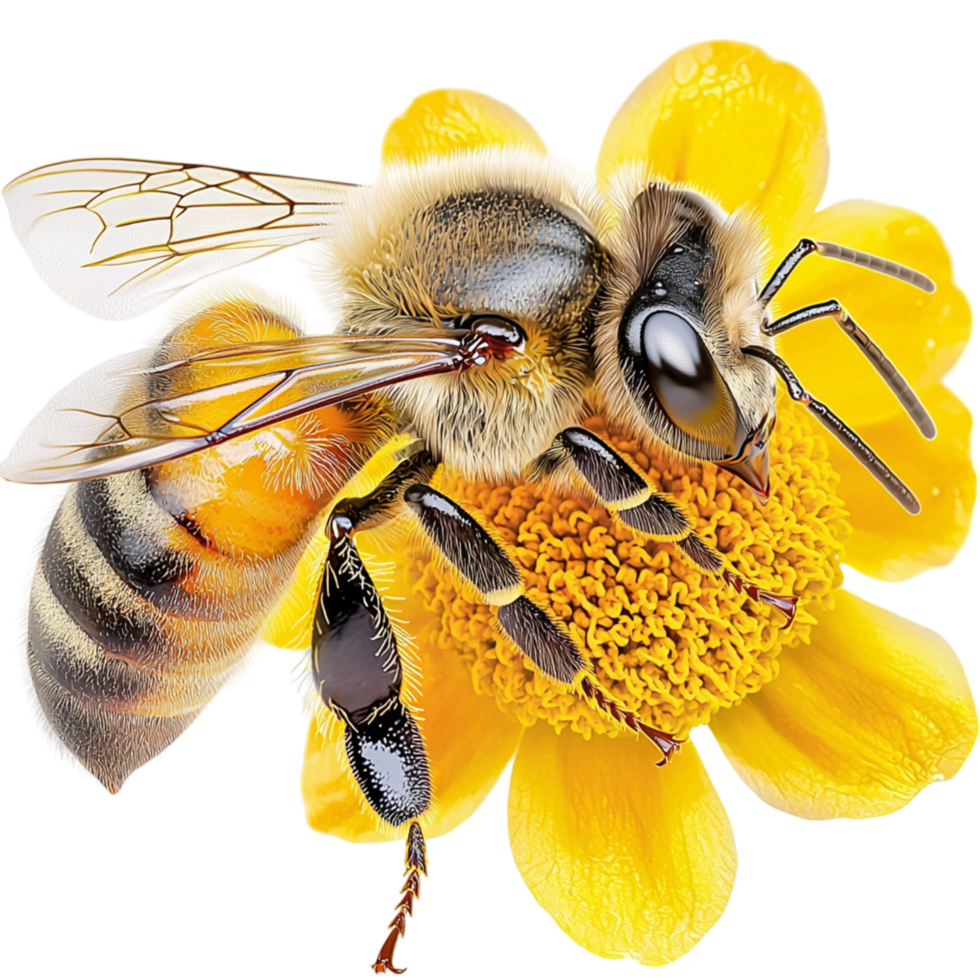 Honeybee collecting nectar from a yellow flower png