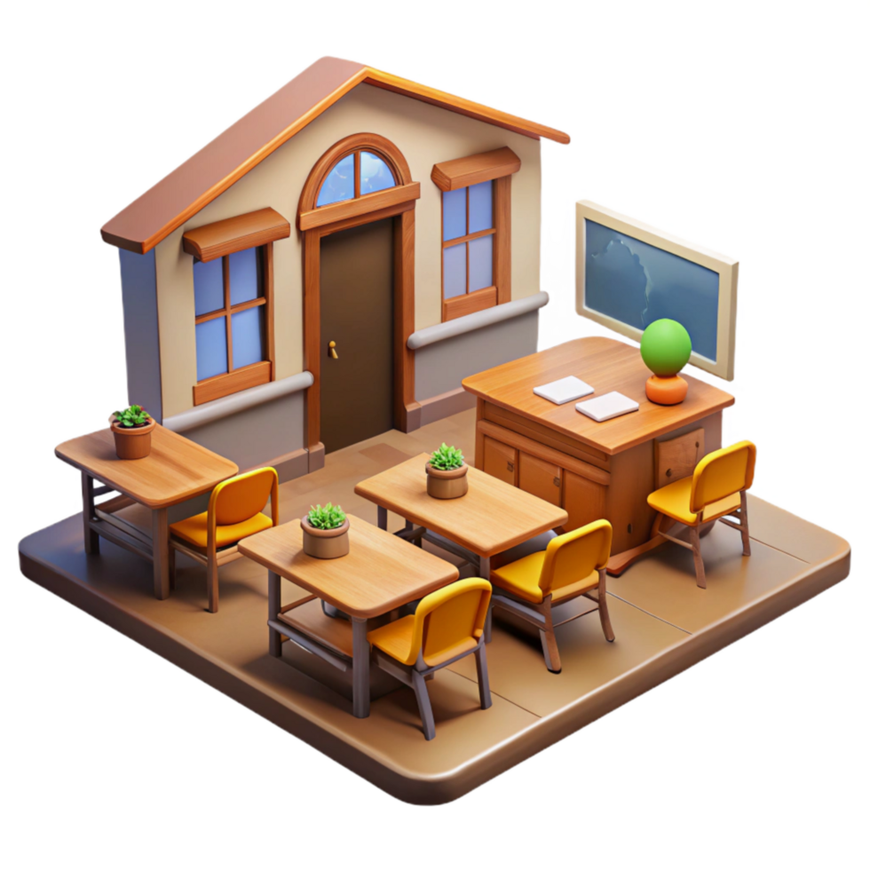 dramatic minimalist Restored Schoolhouse Classroom Interior Transparent Background exclusive png