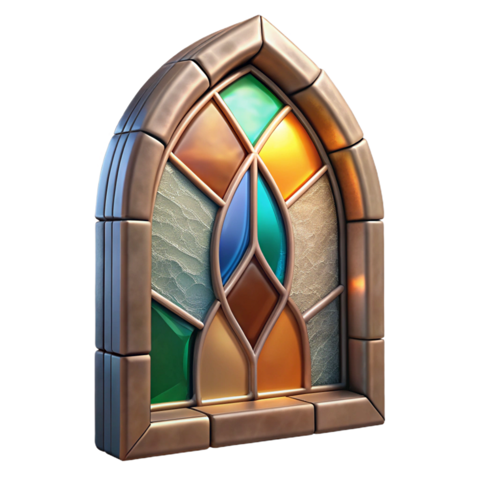 dramatic creative Restored Stained Glass Panel Geometric Design Isolated high resolution png