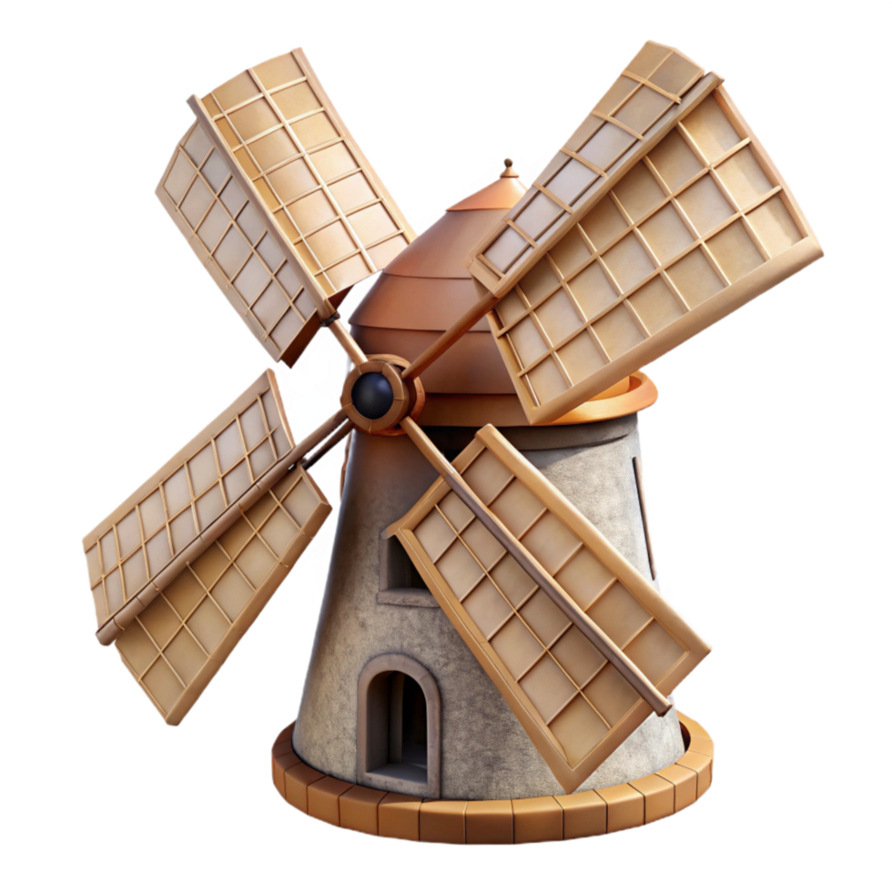 dramatic traditional Restored Windmill Sails Turning Transparent Background premium png