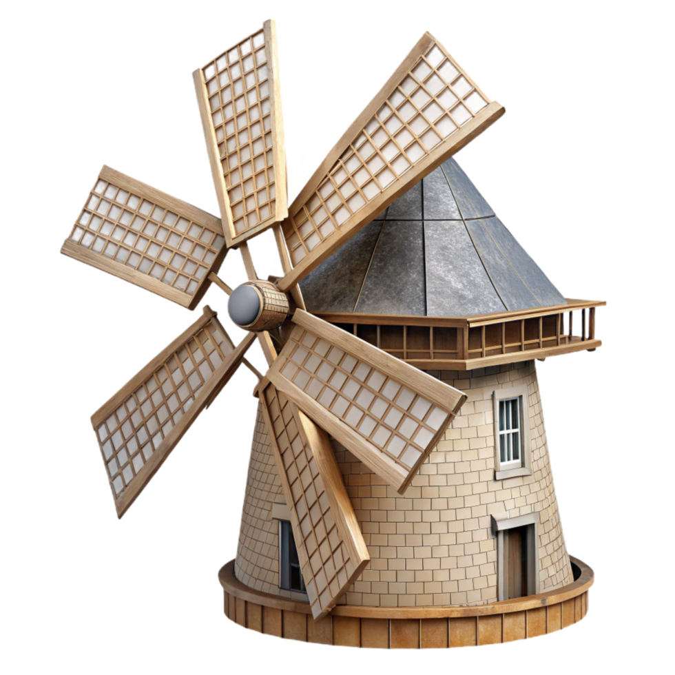 impressive artistic Restored Windmill Sails Turning Transparent Background detailed png