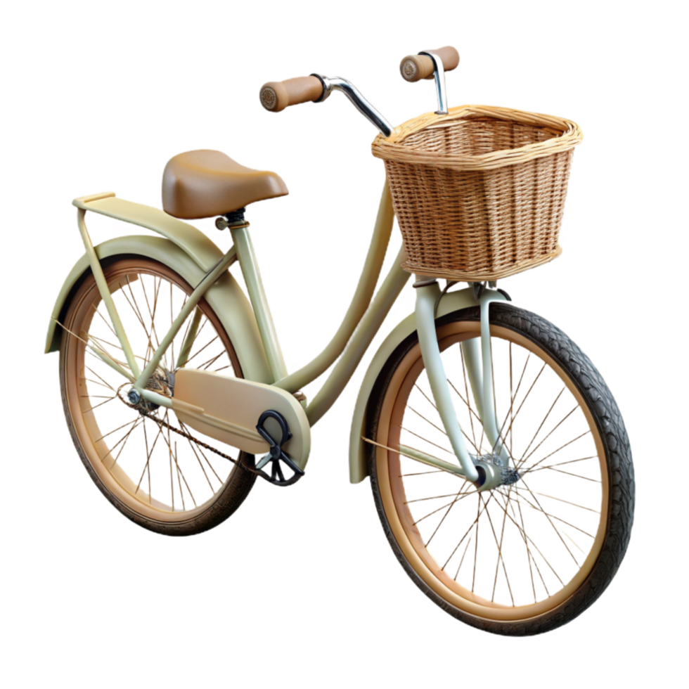 serene abstract Retro Bicycle with Wicker Basket on Transparent Background high quality png