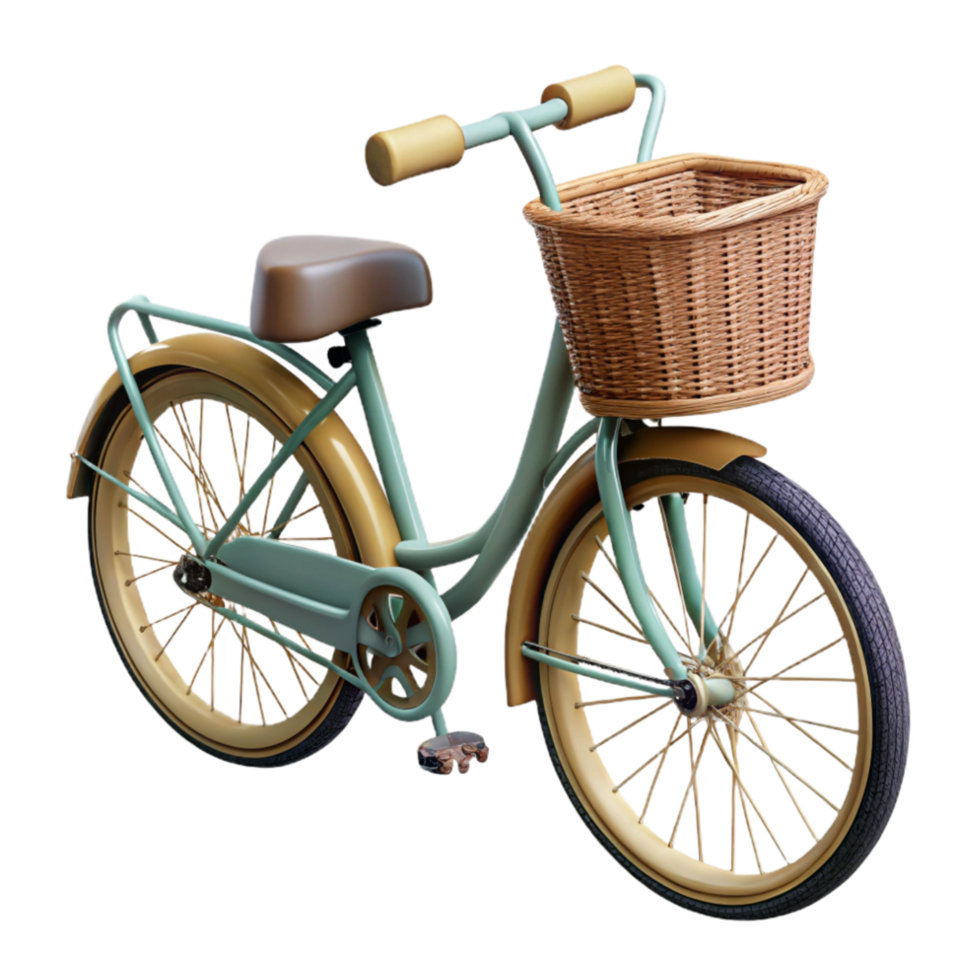beautiful classic Retro Bicycle with Wicker Basket on Transparent Background high resolution png
