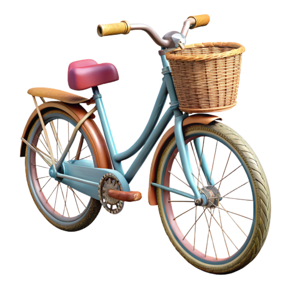 impressive minimalist Retro Bicycle with Wicker Basket on Transparent Background detailed png