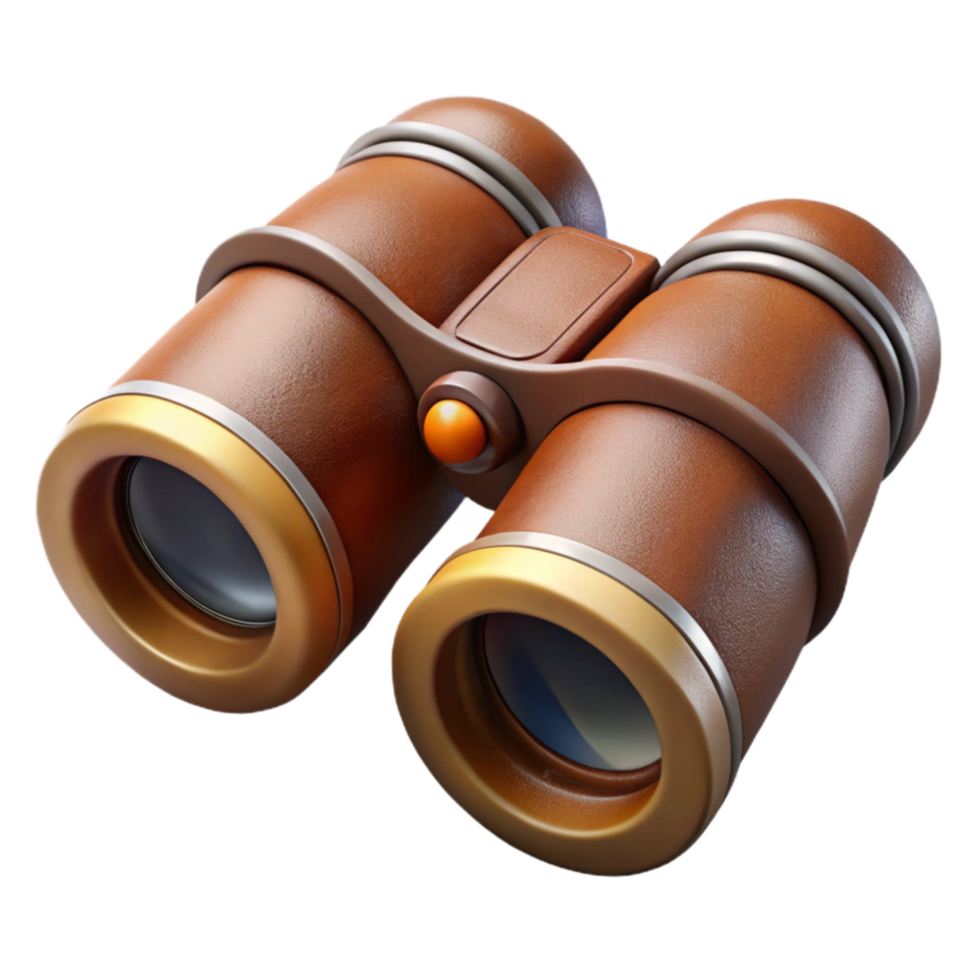 impressive modern Retro Binoculars with Brown Leather Cutout high quality png