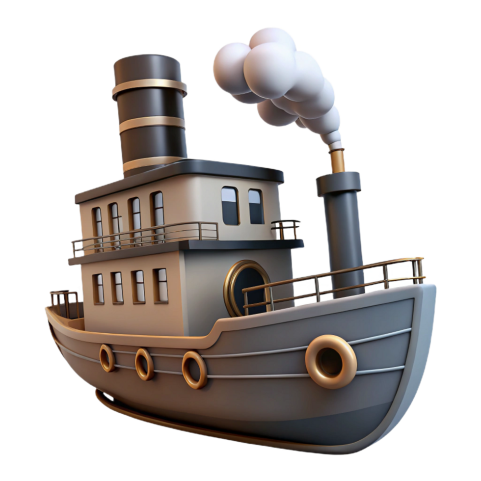 vibrant contemporary Retro Steamship Silhouette with Smoke Plume Cutout Element professional png
