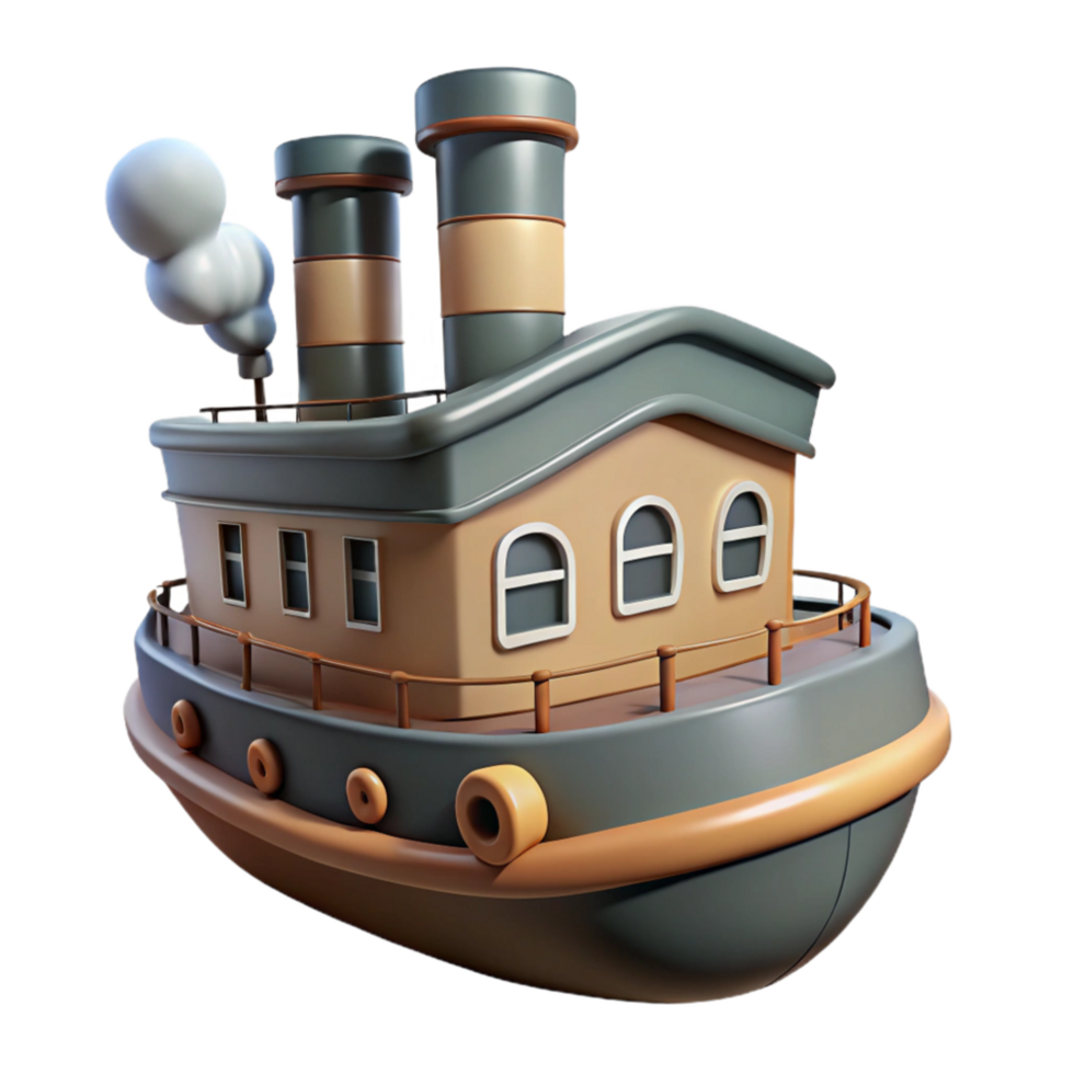 vibrant traditional Retro Steamship with Smoke Stack Cutout Element png
