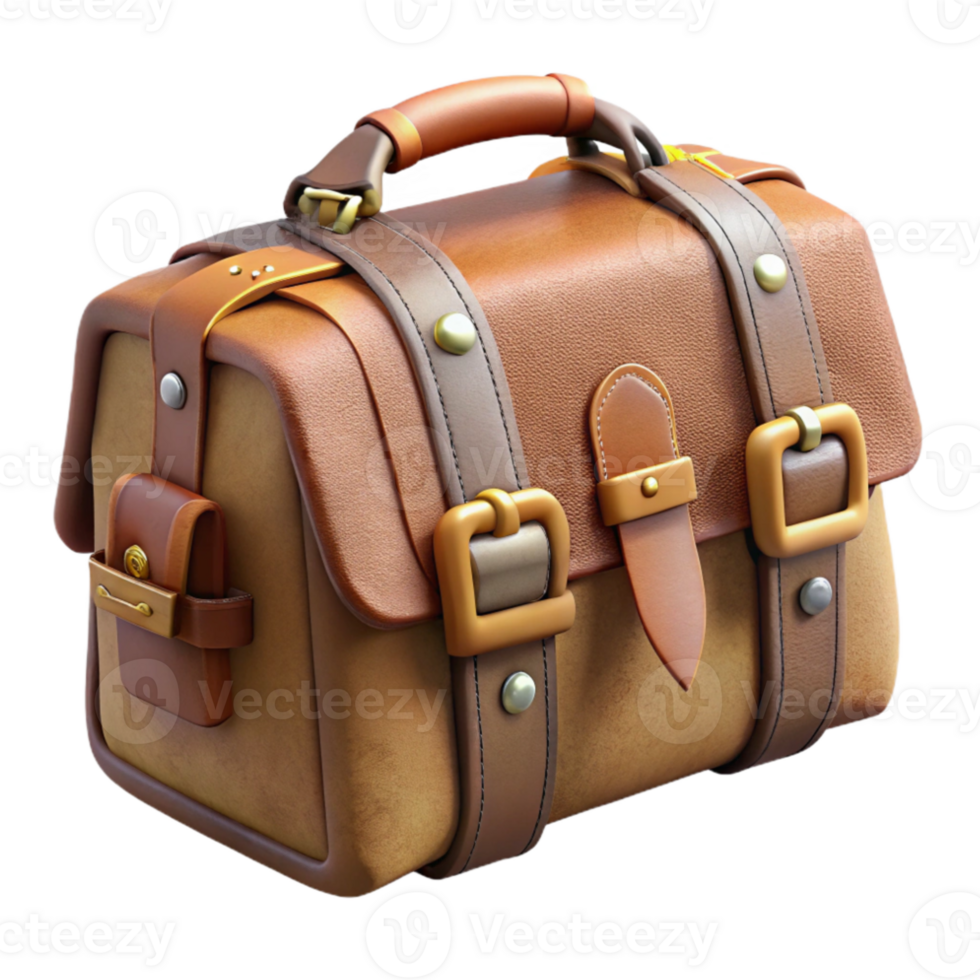 impressive creative Retro Travel Bag with Metal Buckles Cutout detailed png