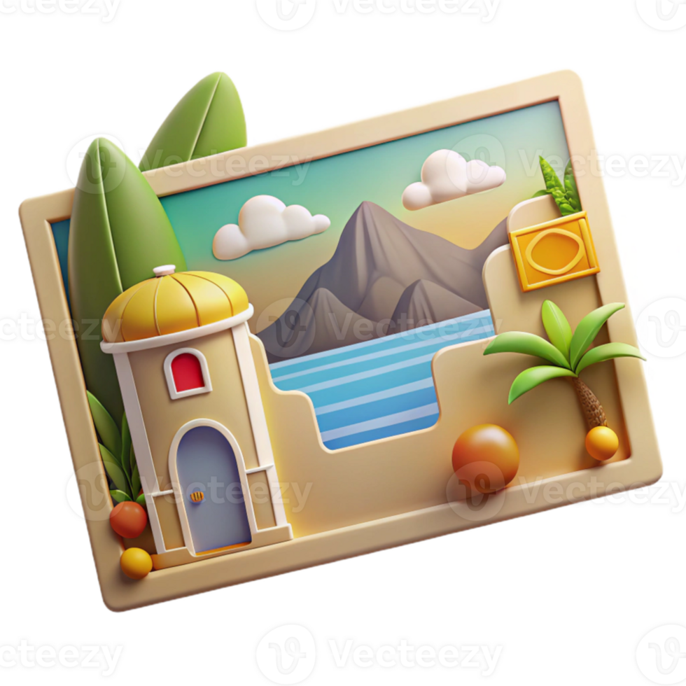 extraordinary modern Retro Travel Postcard with Scenic View Cutout high resolution png