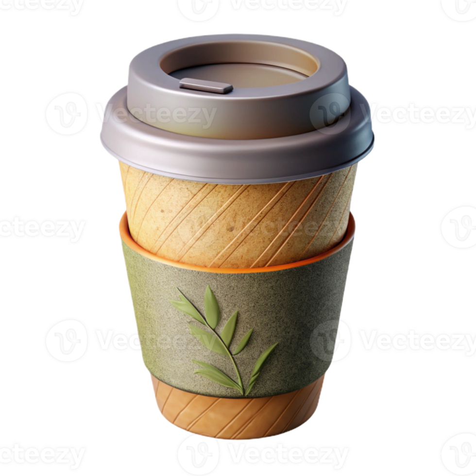 stunning artistic Reusable Coffee Cup Bamboo Lid Transparent Background authentic png