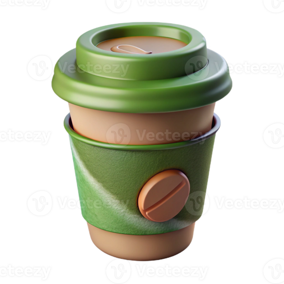 elegant rustic Reusable Coffee Cup with Lid Green Cutout png