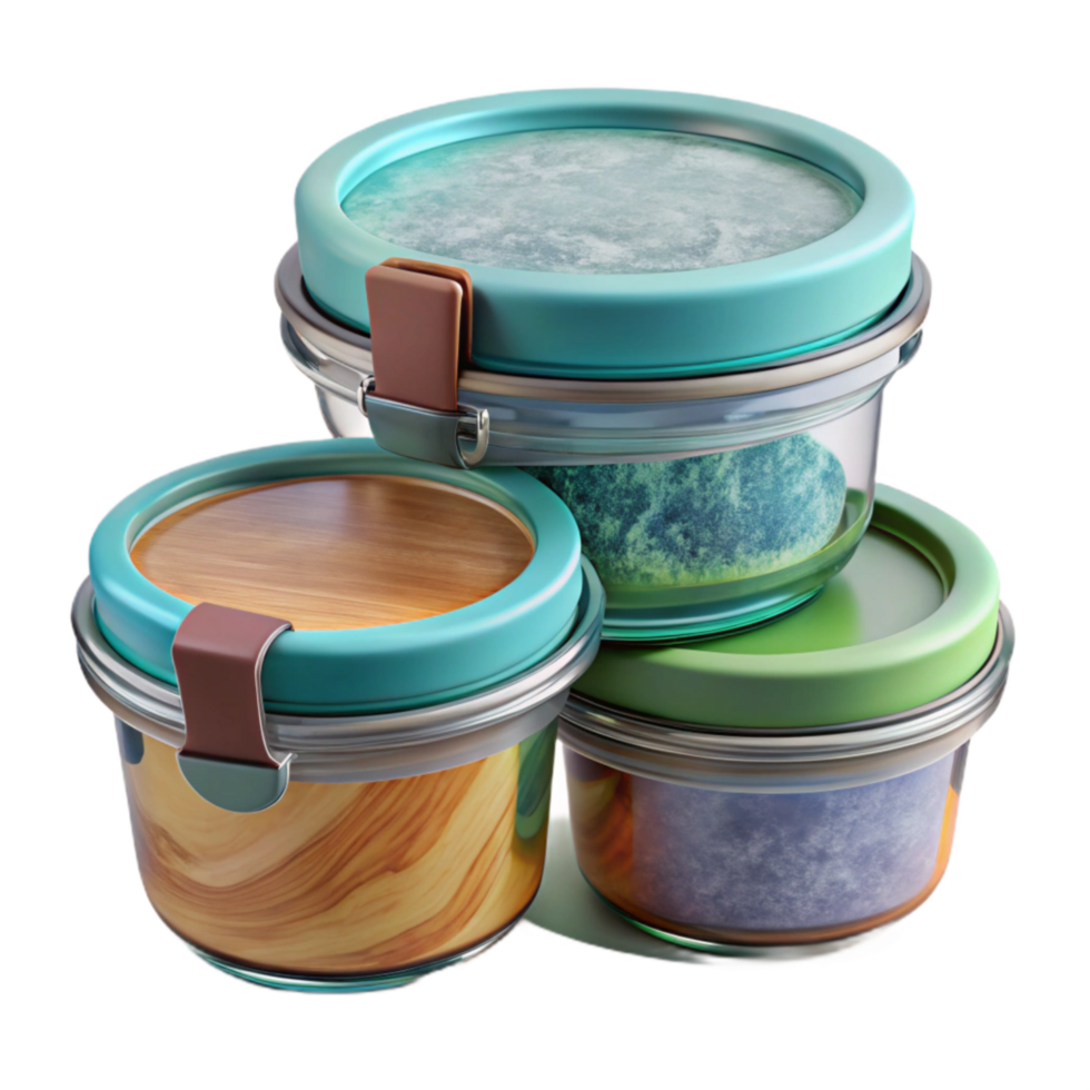 beautiful creative Reusable Food Containers Glass with Lids Transparent Background png